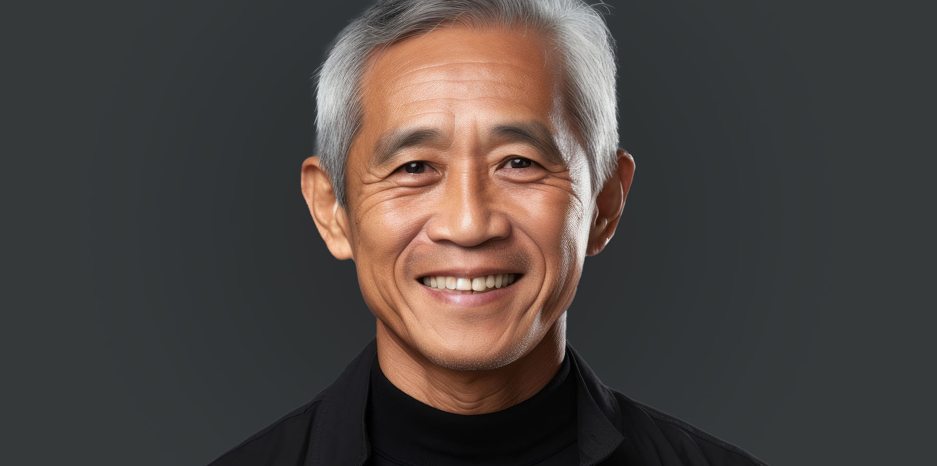 The image shows a man with gray hair smiling at the camera.